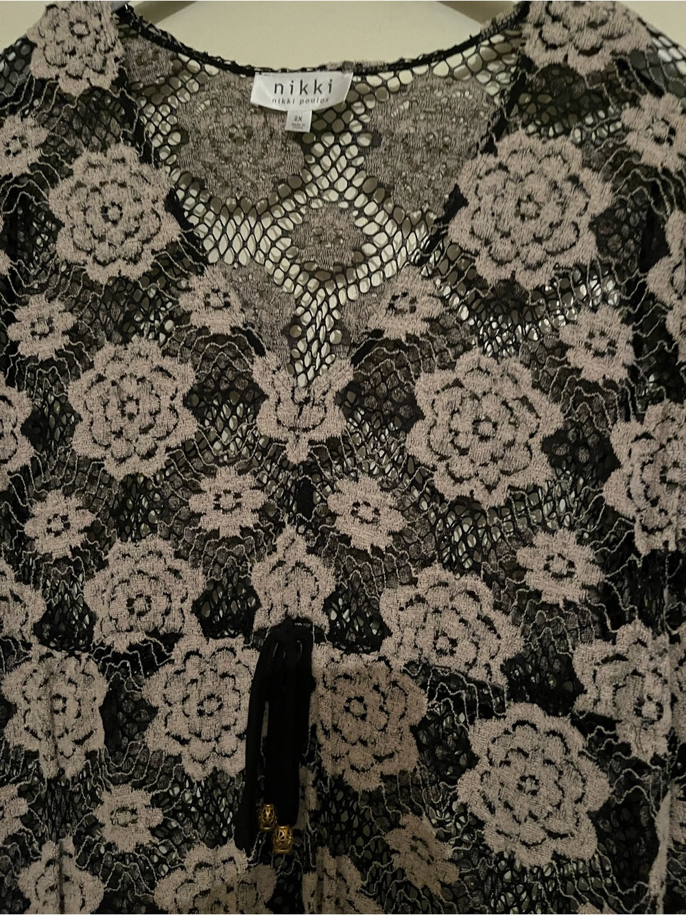 Nikki Crochet Floral Maxi Dress in Beige and Black, 2x - Picture 5 of 5
